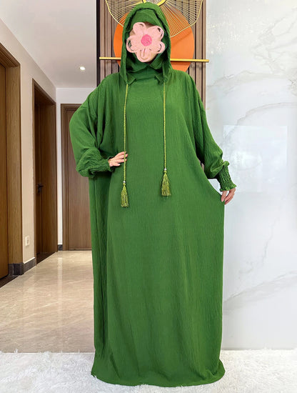 Women Cotton Abayas Muslim Ramadan Prayer Clothing With Hooded Jalaba Solid Casual Batwing Sleeve Arab Oriental Robe Eid Djellab.