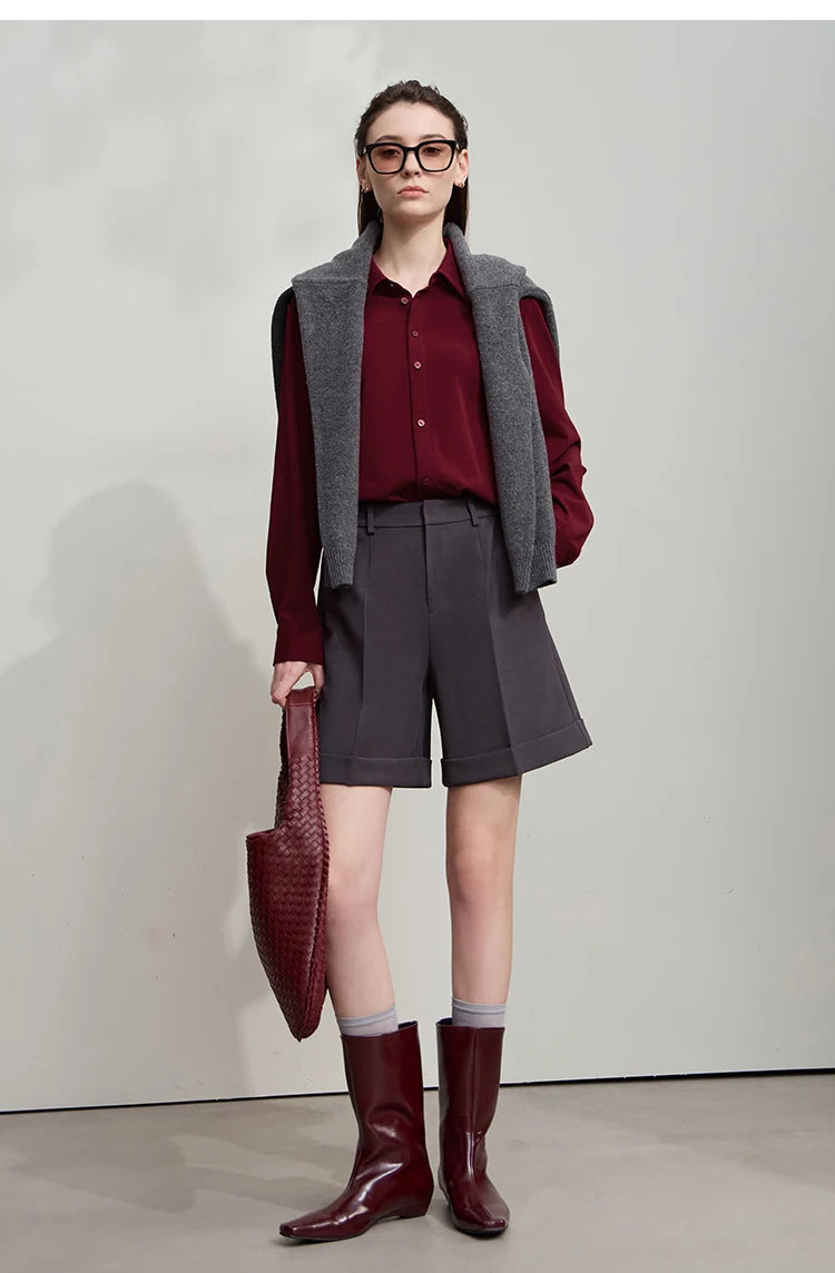 AMII Office Lady Shirt 2025 Autumn New Minimalism thick Long Sleeves Blouse Elastic Cotton Lapel Women's Clothing 12553079.