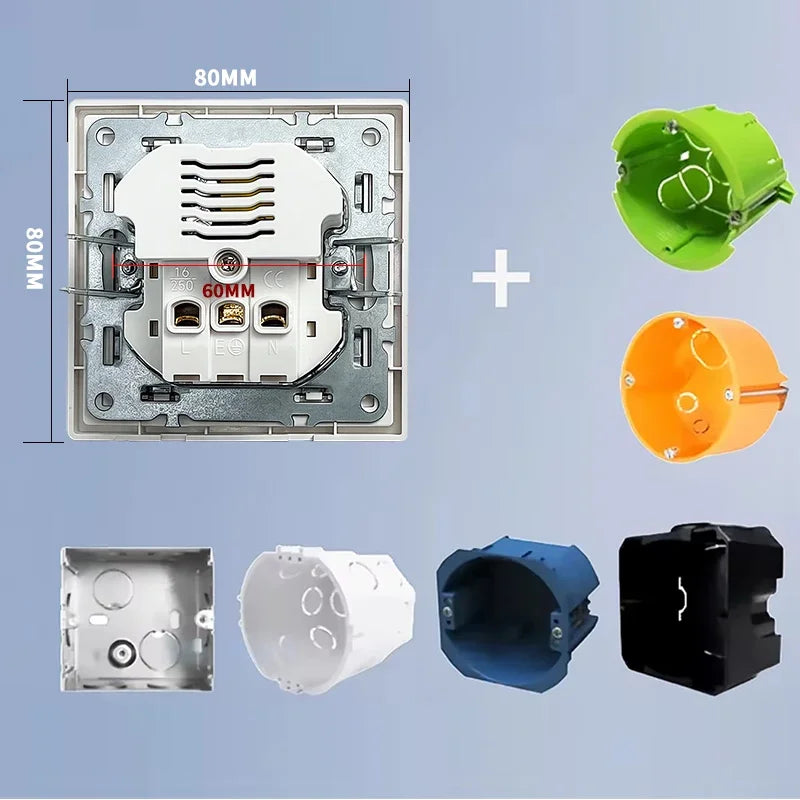 Europäische Wandsteckdose, EU-Steckdose, USB-Typ-C-Ladeanschlüsse, 1/2-Gang-Lichtschalter, 16 A 250 V, Unterputzmontage, weißes Panel, 80 x 80 mm.