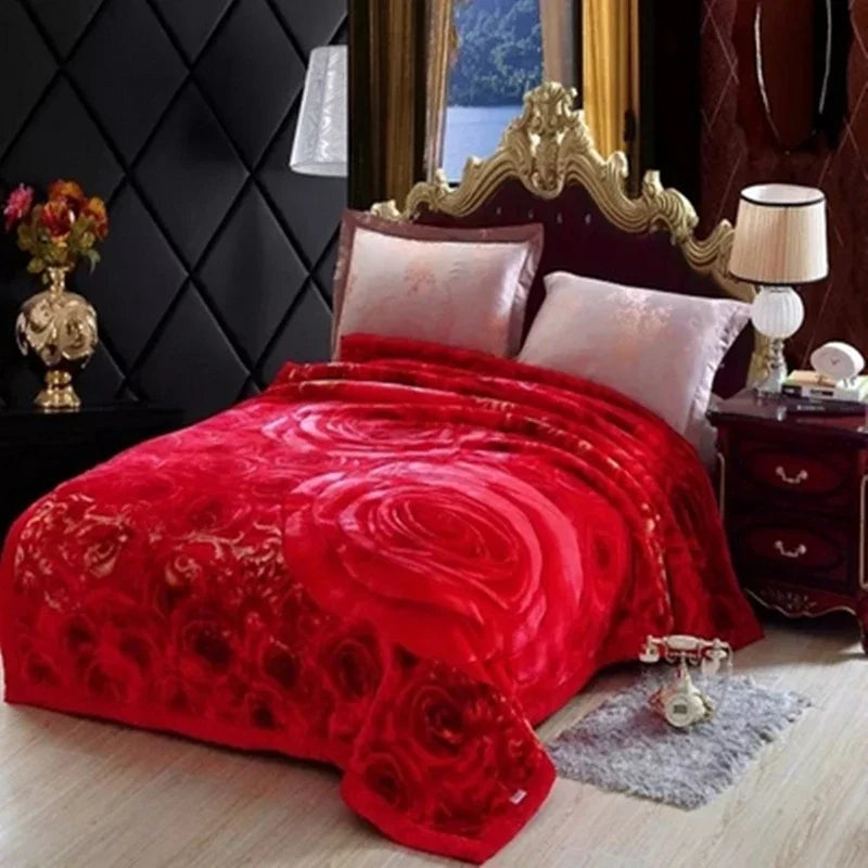 Blanket Double Thickened Raschel Winter Wedding Quilt Blanket Warm Coral Fleece Cashmere Blanket Double.