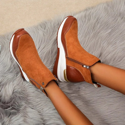 New Women Winter Boots Chunky Sneakers Ankle Boots Woman Zipper Buckle Thick Sole Platform High Top Female Booties.