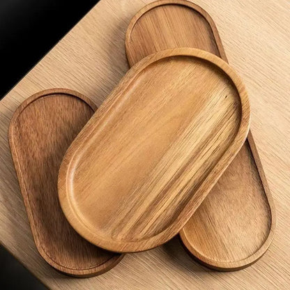 Japanese Acacia wooden tray rectangular dinner plate heat insulation solid wood grain oval bread.