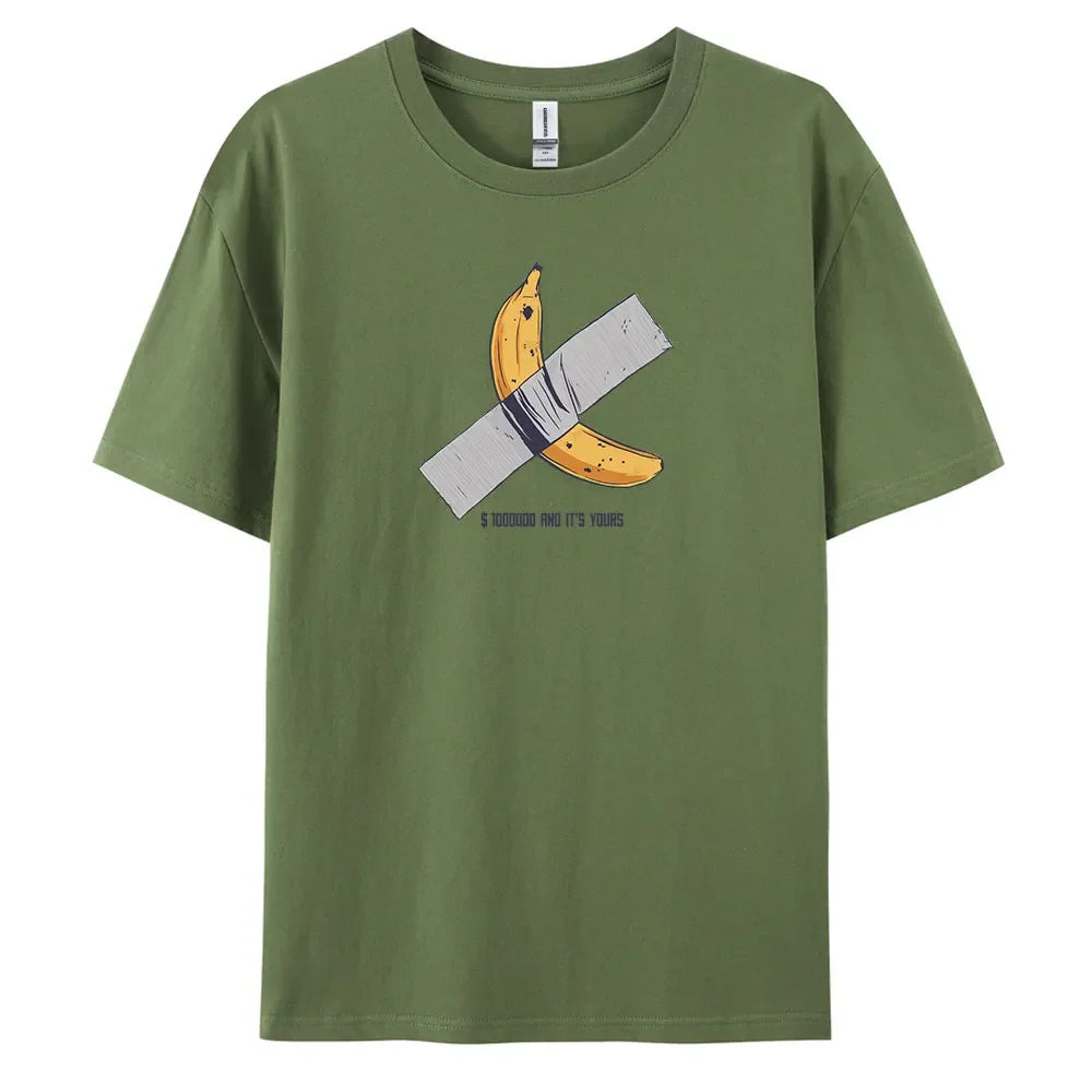 Banana Men's Casual Short-sleeved T-shirt with 100% Cotton Fashion print Tees oversize