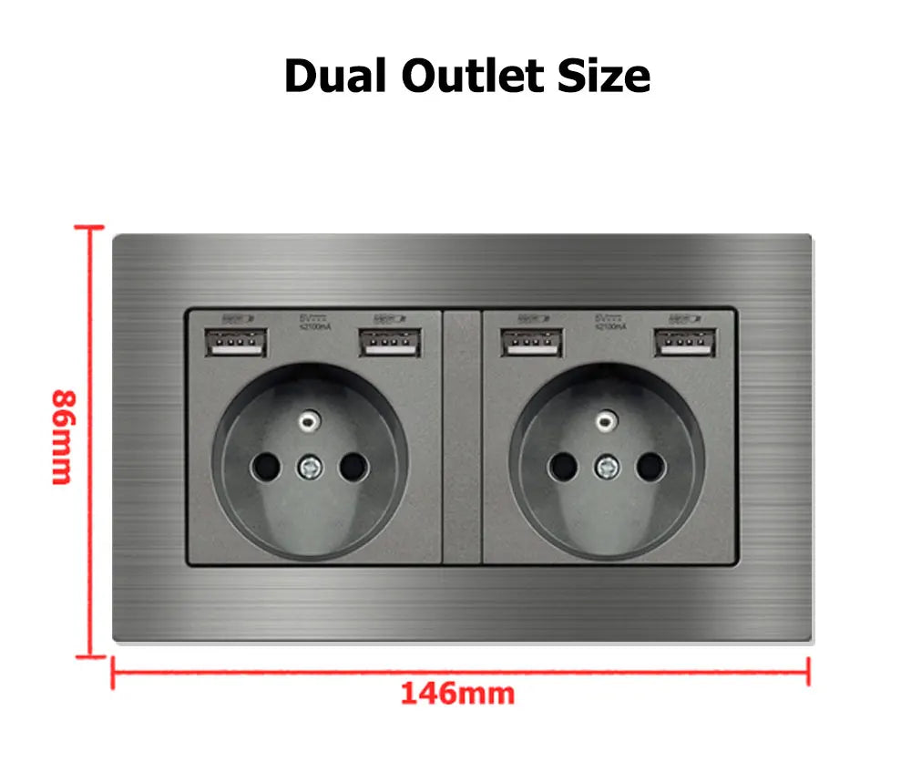 EIOMR Frankreich Standard-Steckdose, graue Aluminiumlegierung, Lichtschalter, RJ45, Fernseher, 220 V, 16 A, Wandsteckdosen für Haushaltsgeräte.