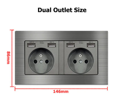 EIOMR Frankreich Standard-Steckdose, graue Aluminiumlegierung, Lichtschalter, RJ45, Fernseher, 220 V, 16 A, Wandsteckdosen für Haushaltsgeräte.