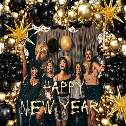 Weiße und goldene Luftballons, Girlandenbogen-Set mit Starburst-Folienballon für Hochzeit, Jahrestag, Geburtstag, Party, Dekoration.