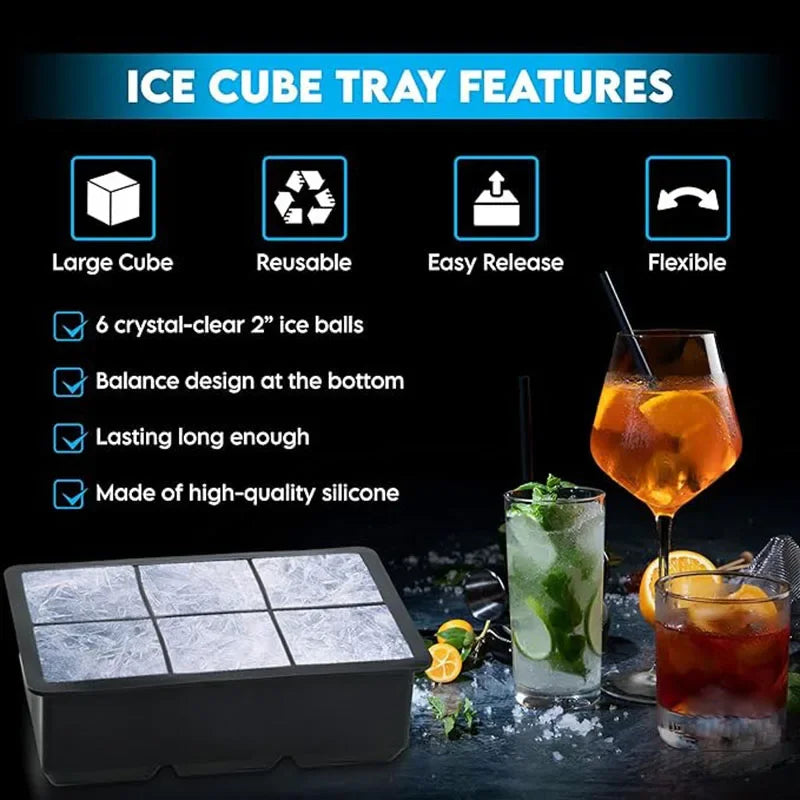 4/6/8/15/160 Grid Big Ice Tray Mold Giant Jumbo Large Food Grade Silicone Ice Cube Square Tray Mold DIY Ice Maker Ice Cube Tray.