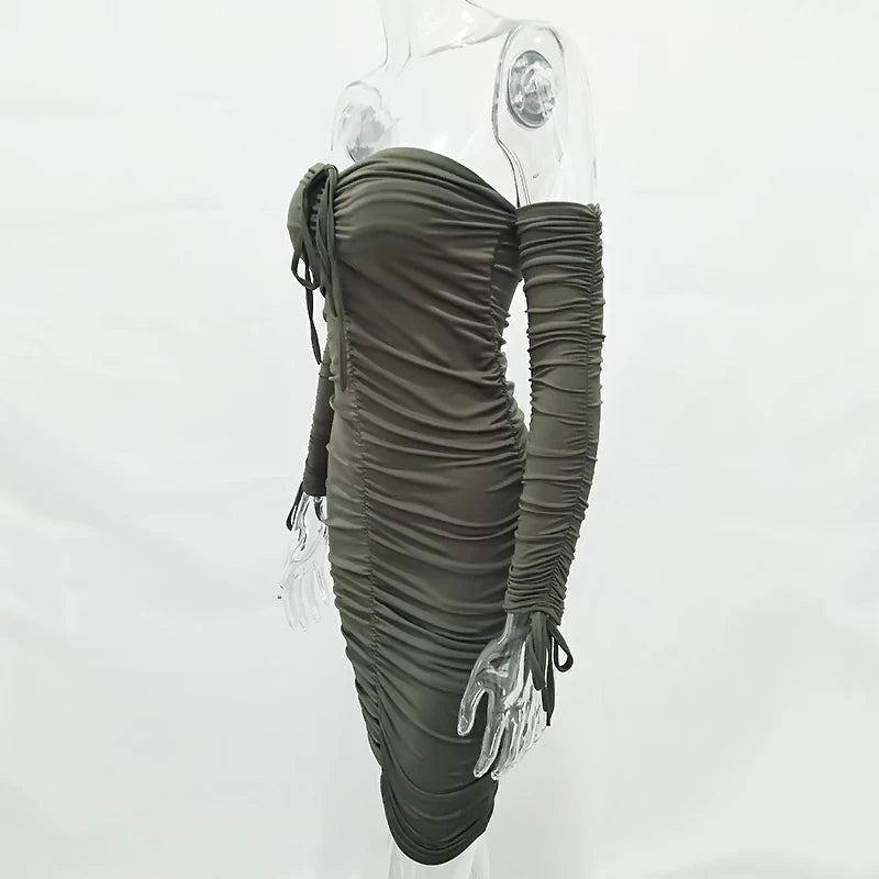 Arctic Cat Frauen Herbst Winter Verband Kleid Frauen 2022 Sexy Off Schulter Lange Hülse Dünne Elastische Bodycon Party Kleider Vestidos