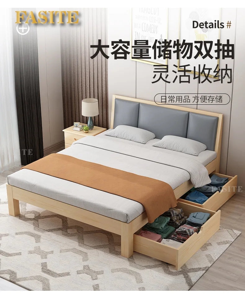 Massivholz Modernes einfaches 1,8 Meter Doppelbett Mietzimmer 1,2 Meter Einzelbett 1,5 Meter einfacher Bettrahmen