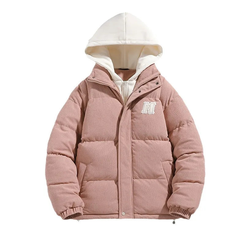 Japanese and Korean Winter Men's Thick Hooded Cotton Jacket Short Corduroy Cotton Jacket Trendy Warm Cotton Jacket Versatile.