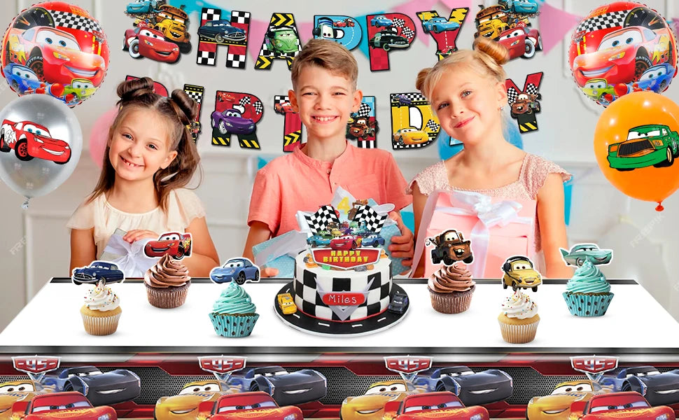 Lightning McQueen Partydekorationen, 38 Stück Lightning McQueen Partyzubehör – Auto-Banner, Tischdecke, Ballon usw. Partyzubehör für Autos.