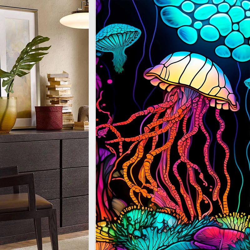 Colorful Retro Flower Bird Window Film PVC Electrostatic Glass Stickers Stained Window Films Static Cling Frosted Glass Film