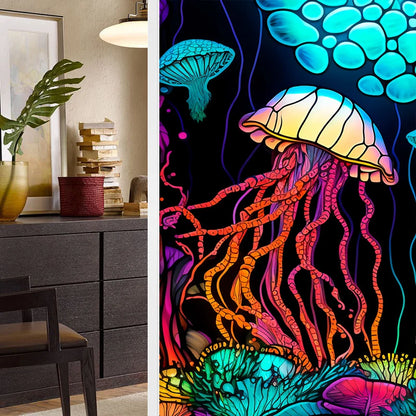 Colorful Retro Flower Bird Window Film PVC Electrostatic Glass Stickers Stained Window Films Static Cling Frosted Glass Film