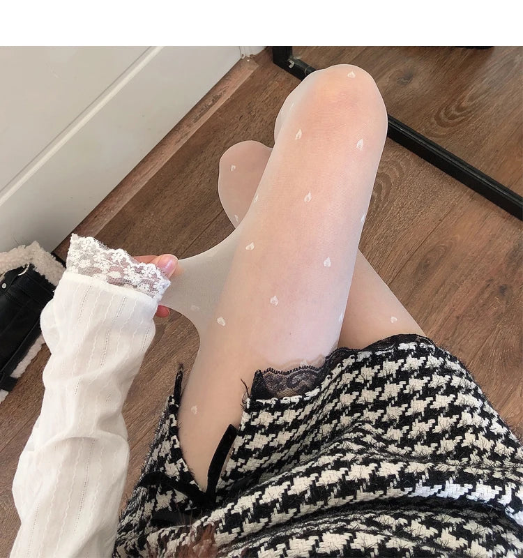 Sexy Women Pantyhose Tights Seamless Sexy Lace Mesh Fishnet Pantyhose Summer Nylon Polka Dot Print Tight Stocking Female Hosiery.