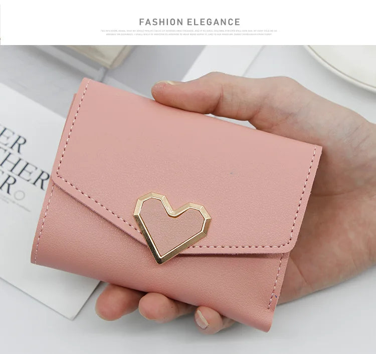 Korean version women wallet short heart-shaped three fold women's wallet multi card slot card bag zero wallet  purses for women.