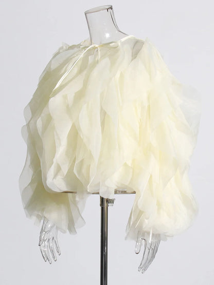 TWOTWINSTYLE Elegant Patchwork Ruffles Chiffon Blouses Women O Neck Lantern Long Sleeve Loose Shirt Female Clothing Fashion.