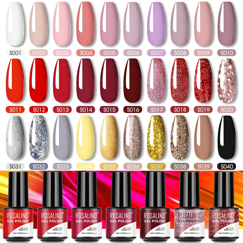 ROSALIND Red Series UV Nail Gel Hybrid Varnish Semi Permanent For Manicure Art Nail Polish Matt Base Top Coat Gel Nail Polish.