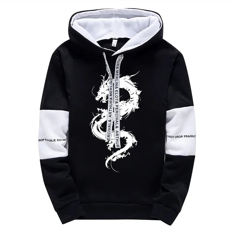 Men's Hooded Sweatshirt Sweatpants 2pcs Set Urban Casual Fashion Hoodie Outfits Dragon Printed Pullover Male Sporty Jogger Suit.