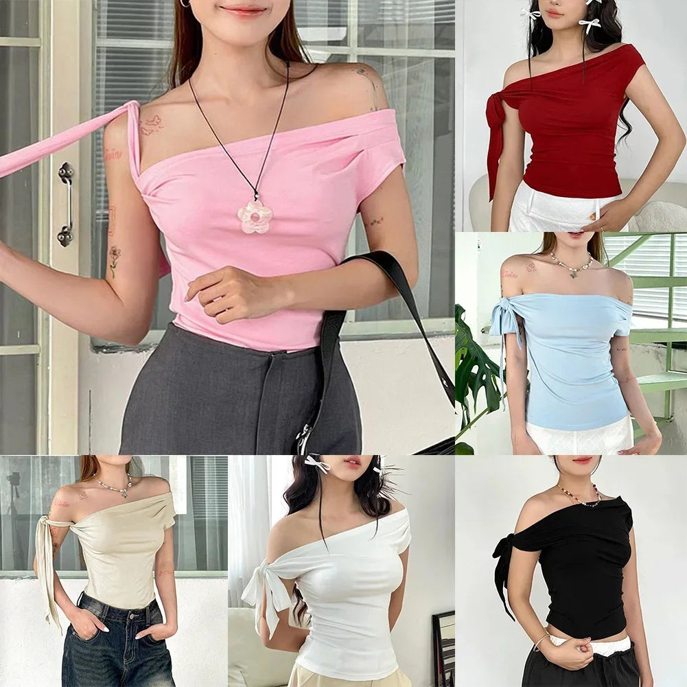 Vacation Styles One-Shoulder Cropped Top Women One Shoulder Top Casual Applicable For Vacation Brand New Condition.