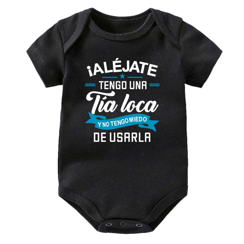 Bleiben Sie weg, ich habe eine verrückte Tante, ich habe keine Angst vor ihr Baby-Strampler, lustiger Säuglings-Body, kurzärmelige Overall-Outfits für Neugeborene.