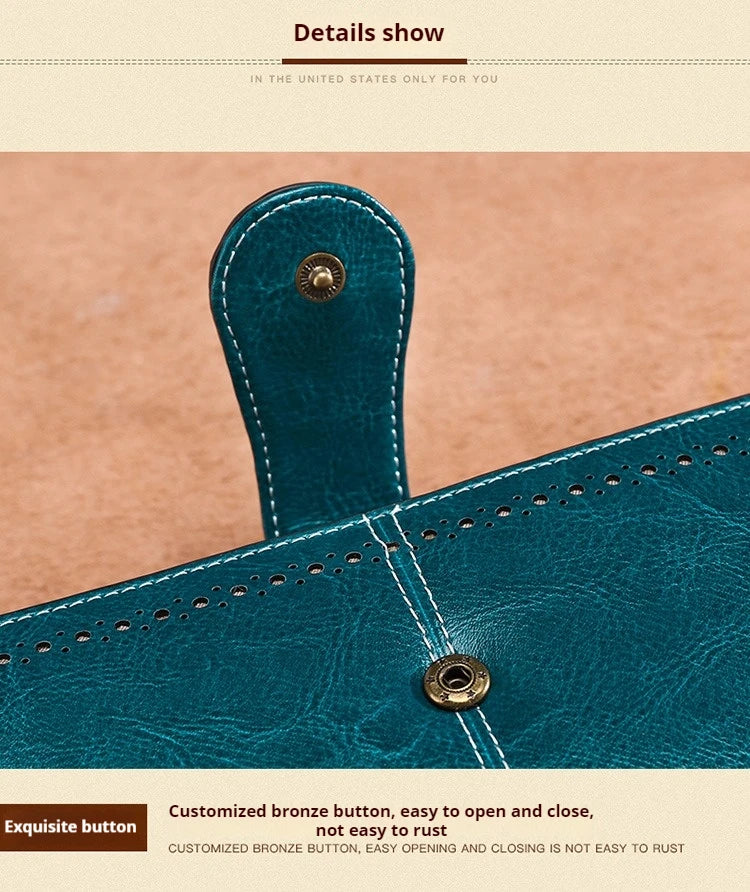 Vintage Large Capacity Women's Purse, Oil wax skin, Multi-card, Long Wallet, Multi-function Zipper Strap, Wrist Strap, New.