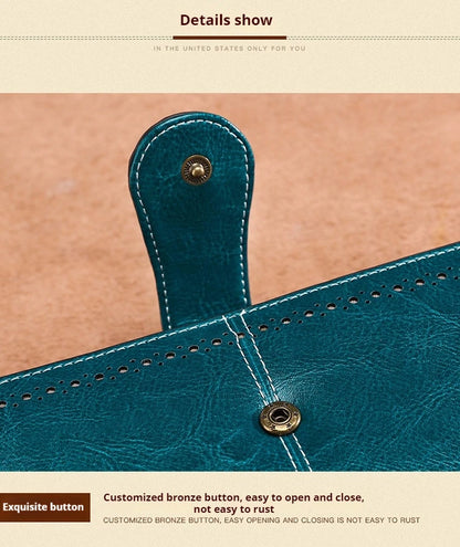 Vintage Large Capacity Women's Purse, Oil wax skin, Multi-card, Long Wallet, Multi-function Zipper Strap, Wrist Strap, New.