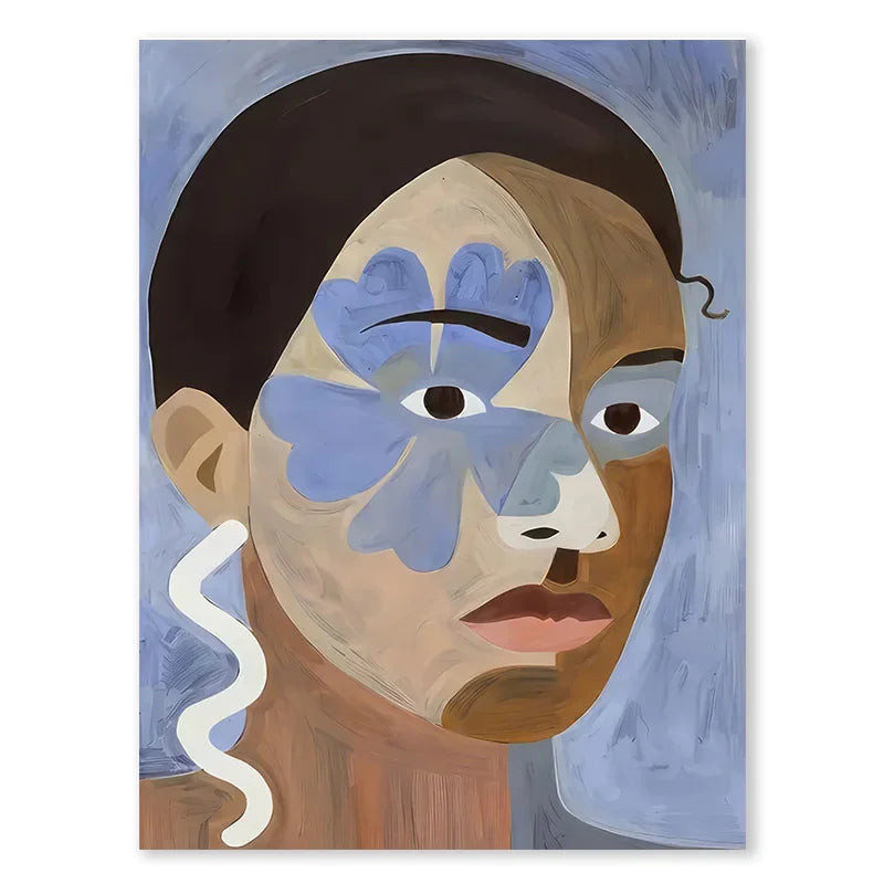 Abstract Blue Geometric Face Lines Canvas Painting Curve Girl Vase Dove Wall Art Posters Print Picture Nordic Bedroom Home Decor.