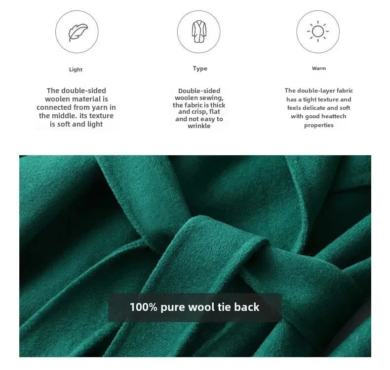 Modischer doppelseitiger Wollmantel für Damen, schmale Passform, mittellang, neue Herbst- und Winterkollektion, stilvoll.