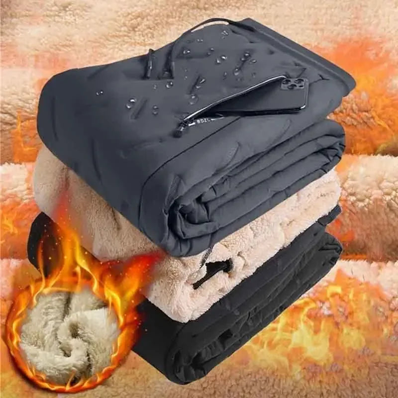 Men's Winter Sweatpants Plush Thick Fleece Lambswool Thermal Casual Waterproof Windproof Warm Cotton Trousers.