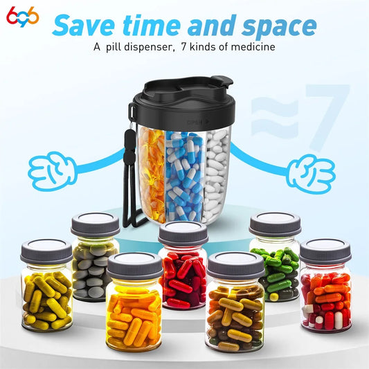 7 Grids Large Capacity Cup Storage Box Vitamin Medicine Fish Oil Portable Travel Medicine Dispenser Sealed Pill Storage Box.