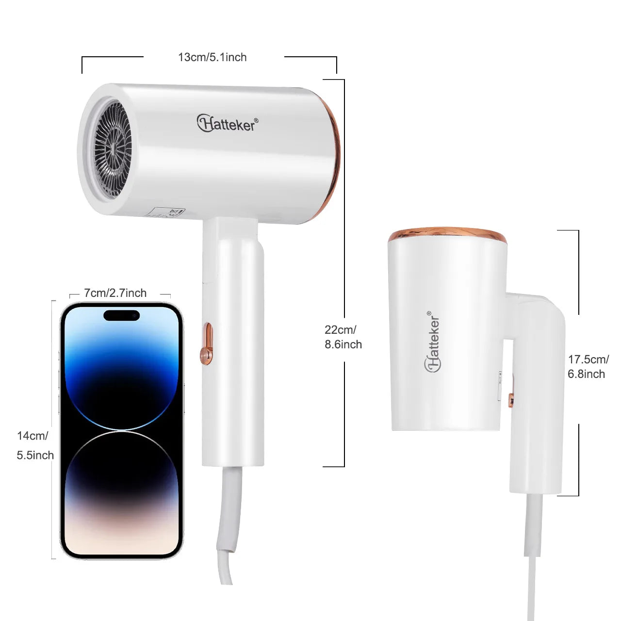 Hatteker 3-level Folding Hairdryer 2600W Hot Air Anion Hair Care for Home Travel Hair Dryer Dormitory Blow Drier 220V-240V EU