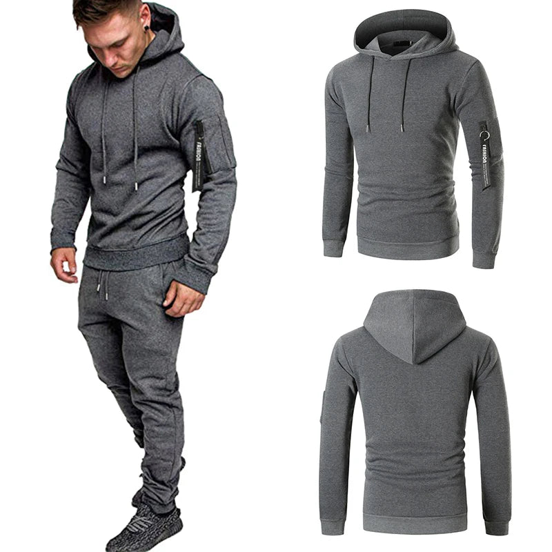 Men's Sportswear Set Two-piece Casual Jogging Warm Breathable Fitness Sportswear Set Military Tactical Hoodie + Trousers.