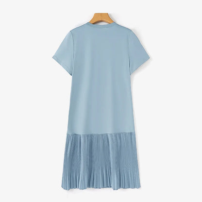 Zanzea lässig solide plissierte Kleid Frauen Sommer Kurzarm knielange Robe 2024 koreanische lose einfache Patchwork Vestido Overs ize.