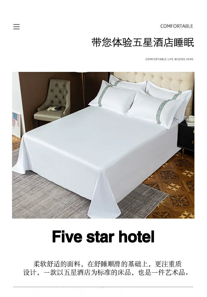 New 140g twill thickened hotel four-piece hotel linen pure white single quilt set webbing hotel bed and breakfast.