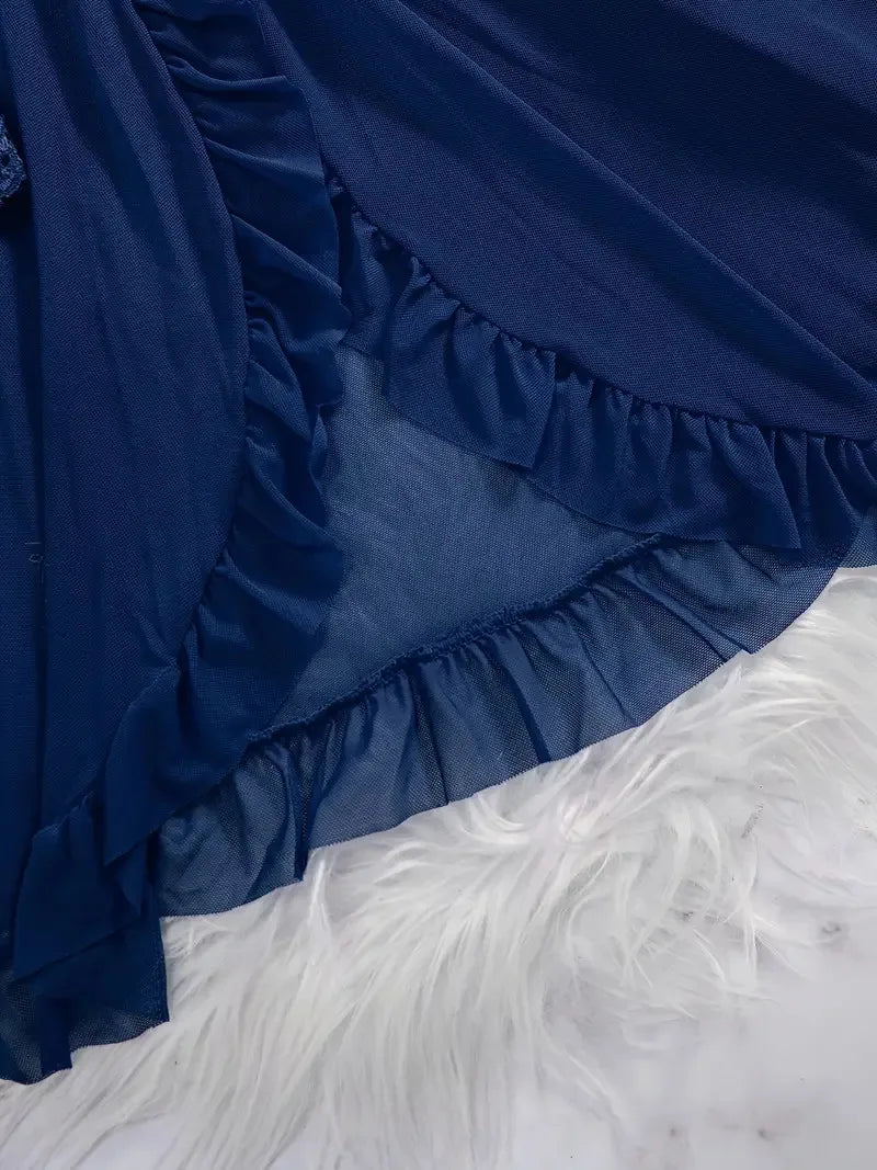 A Set Of Tulle Ultra Sexy Nightgown V-neck Bra Open Sleep Skirt Night Erotic Dress Woman Sheer Pajamas Lingerie Pants Luxury kit.