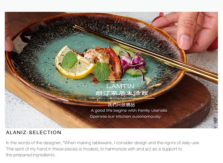 8 inch European ceramic dish Western steak dish pasta home dish plate kiln transmutation glaze china plates.
