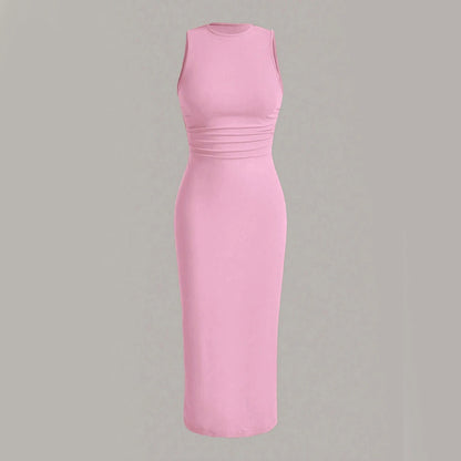 Mia Muse Damenkleider für alle Jahreszeiten, minimalistisch, schlicht, ärmellos, Rundhalsausschnitt, Wickel-MIDI-Partykleider.