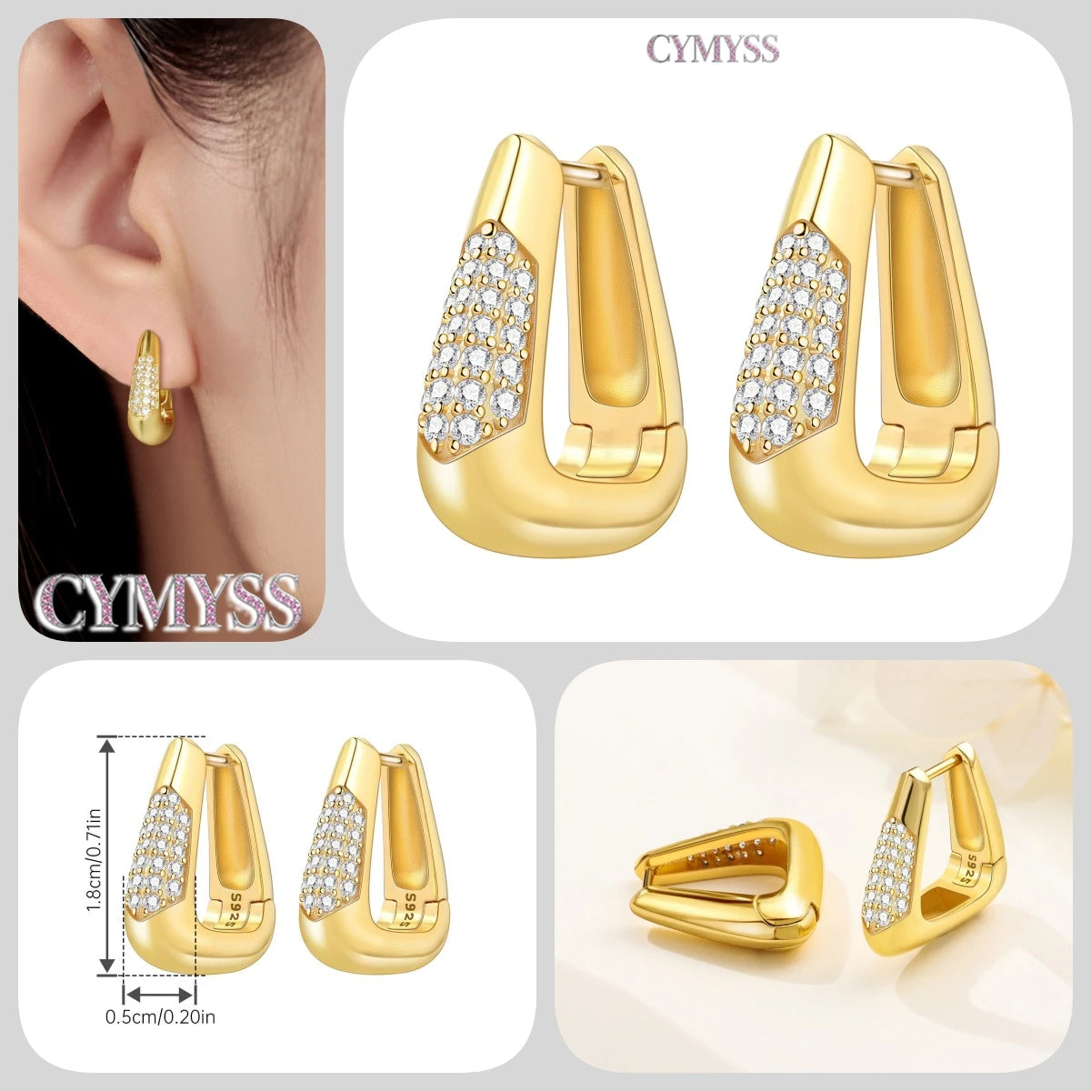 Original 2025 S925 Sterling Silver Zircon 18K Gold Lining Vintage Hoop Earrings for Women Birthday Party Wedding Gift Jewellery.