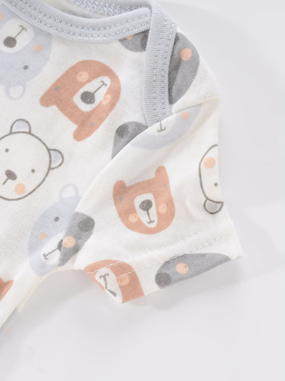 4PCS Neugeborenen Strampler Kurzarm Rundhals Cartoon Tier Blumen Drucken Body Onesies Für Baby Jungen Und Mädchen Kleidung