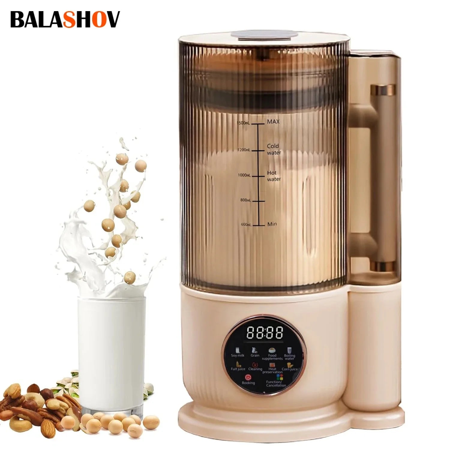 8 in 1 Automatic Soy Machine for Homemade Nut, Oat, Plant Based and Coconut Milks with Timer, Keep Warm & Self-Cleaning Function.