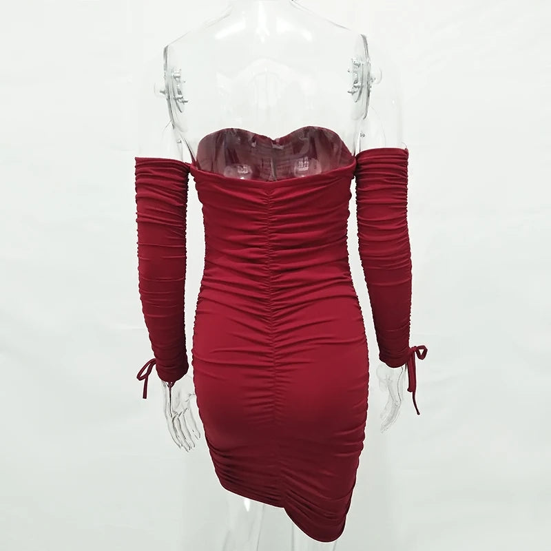 Arctic Cat Frauen Herbst Winter Verband Kleid Frauen 2022 Sexy Off Schulter Lange Hülse Dünne Elastische Bodycon Party Kleider Vestidos