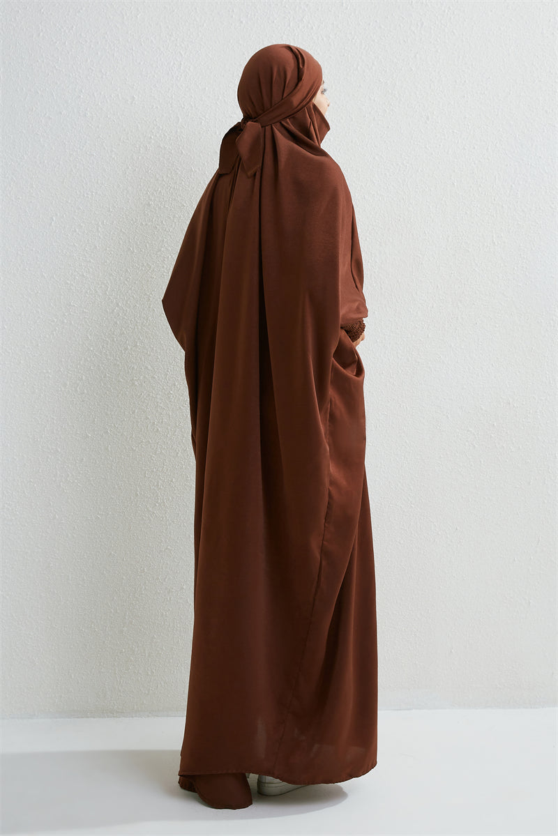 Muslimische Abaya mit Kapuze, Smockärmel, einteiliges Gebetskleid, Damen, Jilbab, islamische Kleidung, Dubai, Saudi-Arabien, schwarze Robe, türkische Bescheidenheit.
