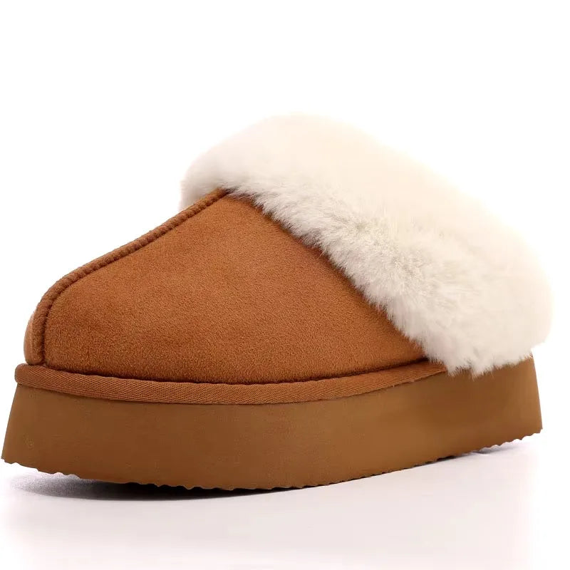 Crestar Women's Platform Fuzzy Slippers New Lady Winter House Slipper Thick Soles Warm Fuzzy Shoes Indoor Outdoor Cotton Shoes.