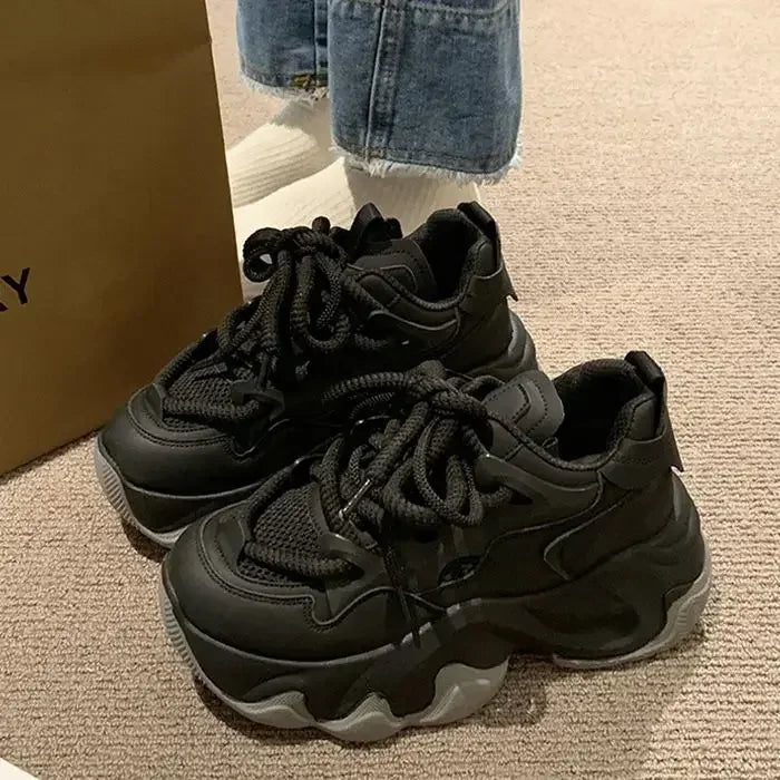 Women Chunky Platform Sneakers Women Autumn Fashion Breathable Mesh Sport Casual Sneakers Female Thick Bottom Vulcanized Shoes.