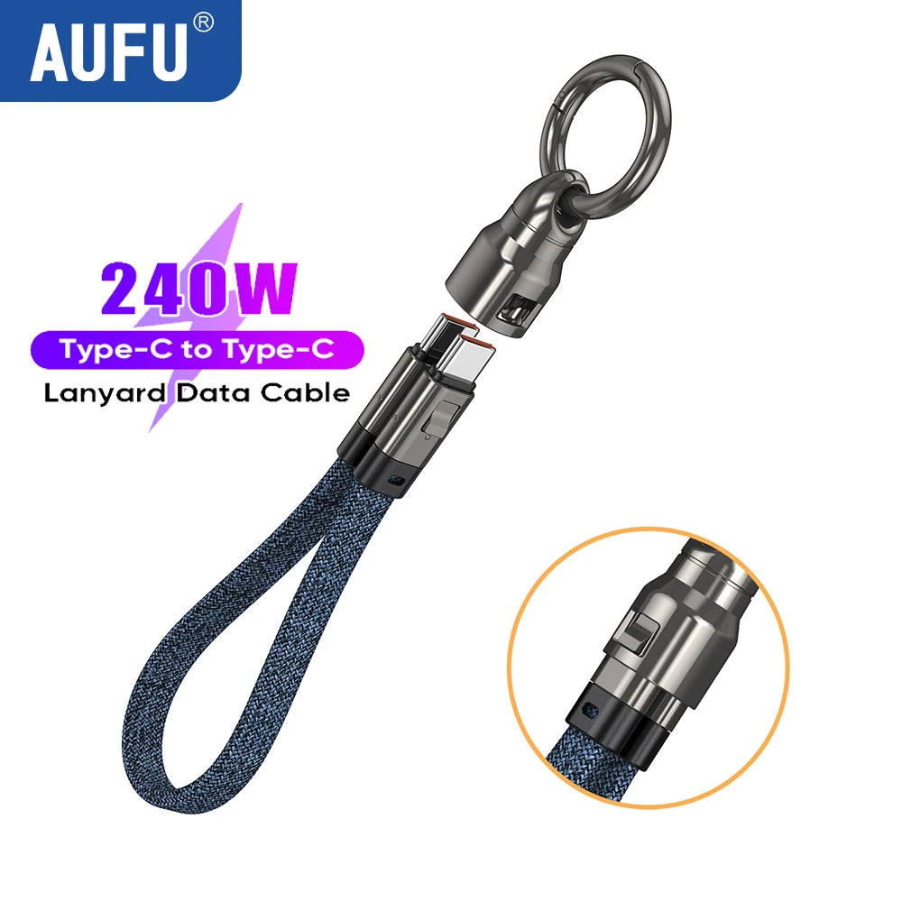 AUFU PD240W USB-C to USB-C Super Fast Charge Data Cable Zinc Alloy Head Lanyard 2 in 1 Phone Lanyard Charge Cable For IPhone SUM.