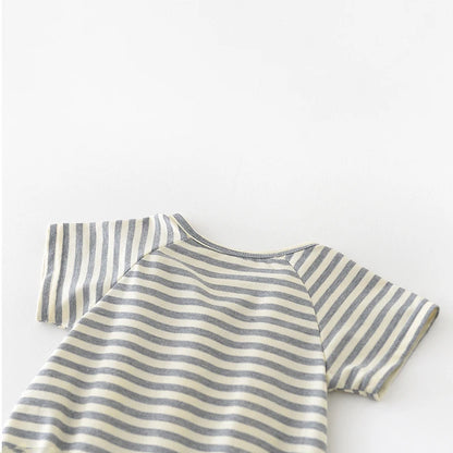 Milan cel Sommer Baby kleidung neue dünne Streifen Bodysuit Cartoon Entlein Kurzarm ein Stück für Neugeborene Jungen Mädchen.