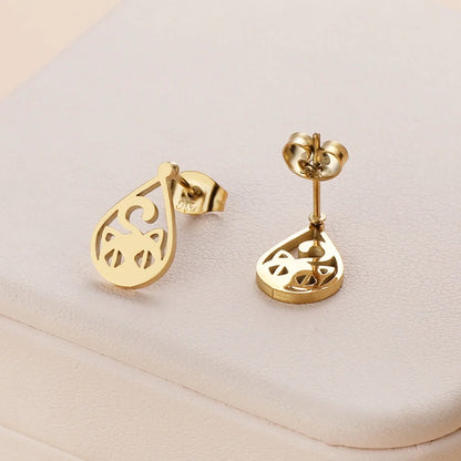 Stainless Steel Halloween Ghost Cat Stud Earrings For Women Girls Gold Color Waterproof Fashion Ear Party Jewelry Gift Wholesale.