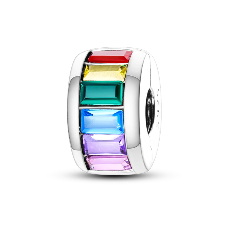 Silver Clasp 925 Sterling Silver CZ pave Clip Charms Daisy Beads Stopper Safety Chain fit Original Bangle Bracelet Jewelry Clip