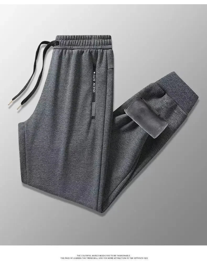 Autumn Winter Men's Loose-fit Casual Straight-leg Pants Fleece-lined Thickened Bunded Feet Sweatpants Trendy Male Style.