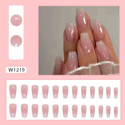 24pcs Gradient Fake Nails French Ballerina Nail Waterproof Faux Medium Coffin false nails Fingernails Press on Nails Tips.